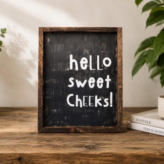 Hello Sweet Cheeks Sign - Hand-Painted Pine Wood Wall Art - 14x18 in – hand-painted pine wood sign by Brown Fox Artistry