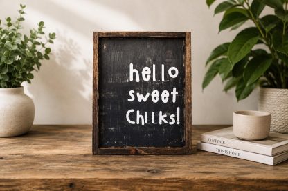 Hello Sweet Cheeks Sign - Hand-Painted Pine Wood Wall Art - 14x18 in – hand-painted pine wood sign by Brown Fox Artistry