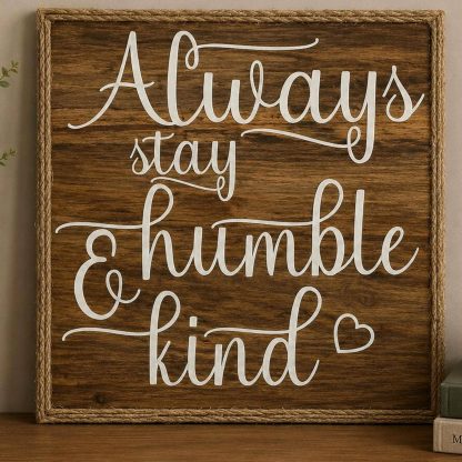 Always Stay Humble and Kind Wood Sign - Hand-Painted Pine Wood Wall Art - 12x12 in – pine wood sign detail, Brown Fox Artistry
