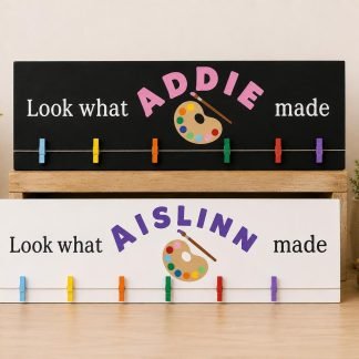 Personalized Kids Art Hanger - Hand-Painted Pine Wood Sign - 20x6 in – hand-painted pine wood sign by Brown Fox Artistry