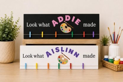 Personalized Kids Art Hanger - Hand-Painted Pine Wood Sign - 20x6 in – hand-painted pine wood sign by Brown Fox Artistry