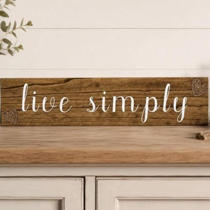 Live Simply Rustic Farmhouse Wood Sign - Hand-Painted Pine Wood Wall Art - 24x6 in – pine wood sign detail, Brown Fox Artistry