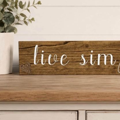Live Simply Rustic Farmhouse Wood Sign - Hand-Painted Pine Wood Wall Art - 24x6 in – pine wood sign detail, Brown Fox Artistry