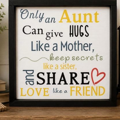 Only an Aunt Sign - Hand-Painted Pine Wood Wall Art - 13x13 in – pine wood sign detail, Brown Fox Artistry