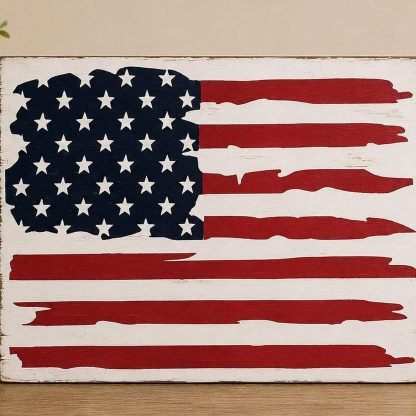 Distressed American Flag Wood Sign - Hand-Painted Pine Wood Wall Art - 16x12 in – pine wood sign detail, Brown Fox Artistry