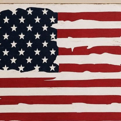 Distressed American Flag Wood Sign - Hand-Painted Pine Wood Wall Art - 16x12 in – pine wood sign detail, Brown Fox Artistry