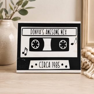 Custom Mix Tape Wood Sign - Hand-Painted Pine Wood Wall Art - 16x12 in – hand-painted pine wood sign by Brown Fox Artistry