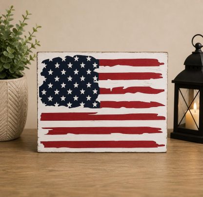 Distressed American Flag Wood Sign - Hand-Painted Pine Wood Wall Art - 16x12 in – hand-painted pine wood sign by Brown Fox Artistry