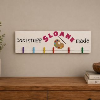 Cool Stuff Kids Made Personalized Kids Art Hanger – hand-painted pine wood sign by Brown Fox Artistry