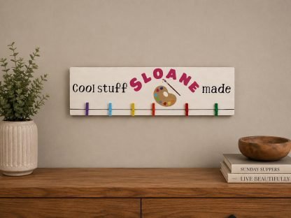 Cool Stuff Kids Made Personalized Kids Art Hanger – hand-painted pine wood sign by Brown Fox Artistry