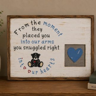 Personalized Baby Name & Birth Stats Nursery Sign – hand-painted pine wood sign by Brown Fox Artistry