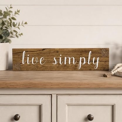 Live Simply Rustic Farmhouse Wood Sign - Hand-Painted Pine Wood Wall Art - 24x6 in – hand-painted pine wood sign by Brown Fox Artistry