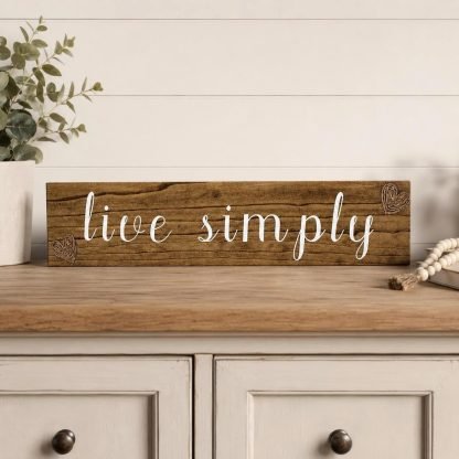 Live Simply Rustic Farmhouse Wood Sign - Hand-Painted Pine Wood Wall Art - 24x6 in – pine wood sign detail, Brown Fox Artistry